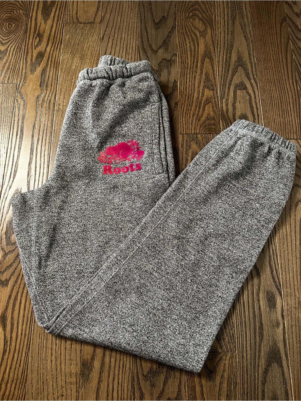 Roots Heather Gray Joggers with Hot Pink Logo